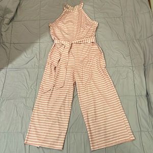 Pink and White Striped Jumpsuit